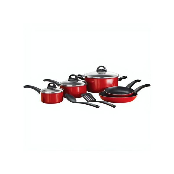 10 Piece Mainstays Non-Stick Aluminum Red Cookware Set
