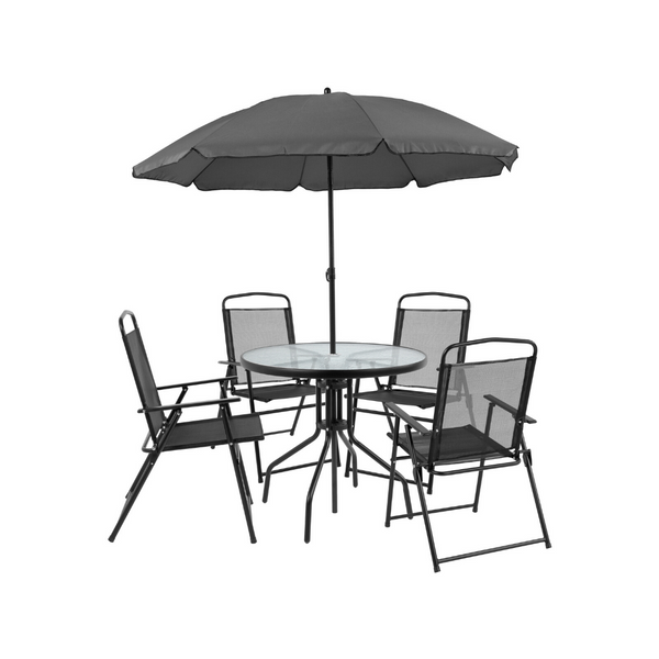 6 Piece Black Patio Garden Set with Umbrella