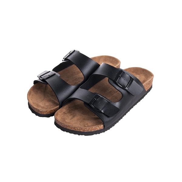 WTW Men’s Arizona 2-Strap PU Leather Sandals with Cork Footbed