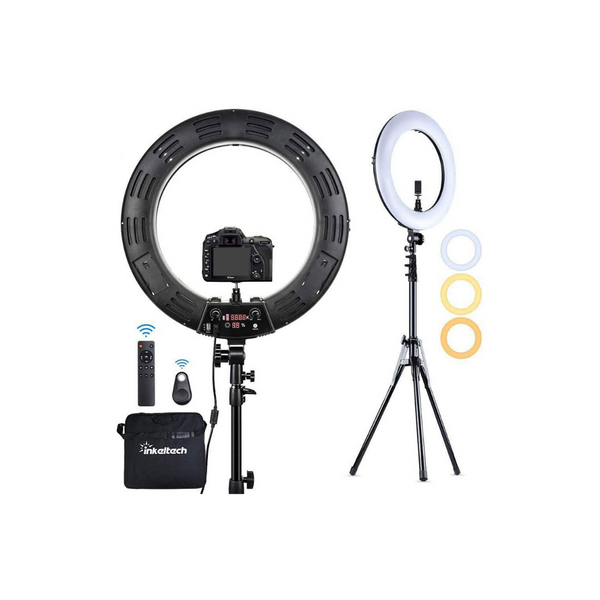 Inkeltech Ring Light - 18 inch 2700K-5600K Dimmable Bi-Color Light Ring, 60W LED Ring Light with Stand
