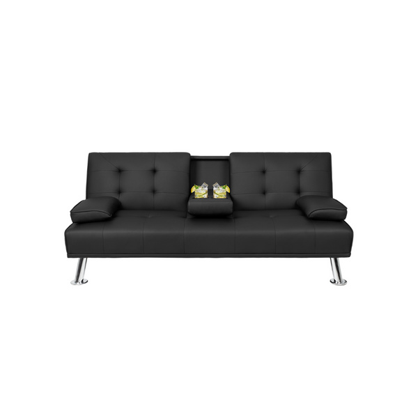 Walnew Modern PU Leather Convertible Futon with Cupholders & Pillow (3 Colors)