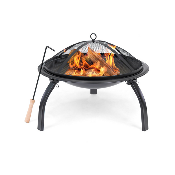 22" Folding Steel Fire Pit With Mesh Cover