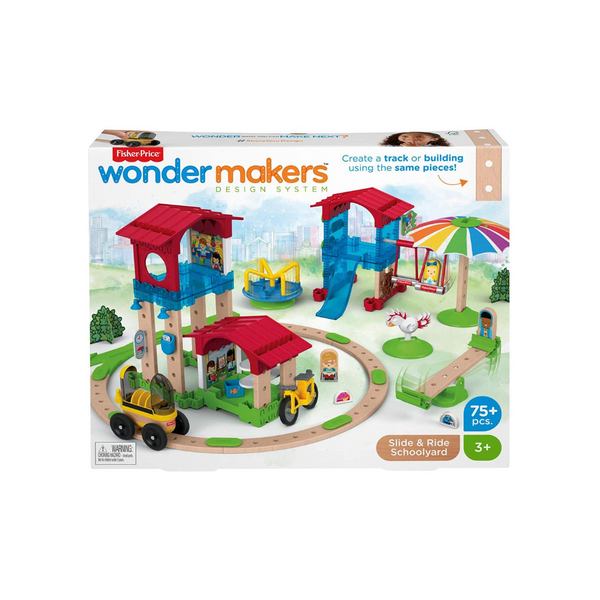 Fisher Price Wonder Makers Juego de patio escolar con tobogán y paseo