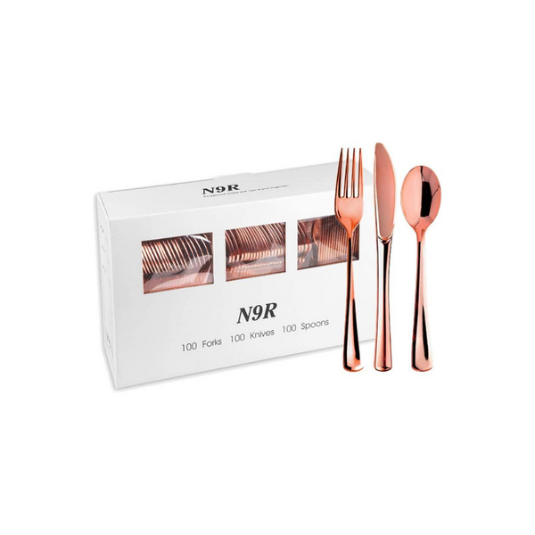 300 Rose Gold Plastic Silverware Set