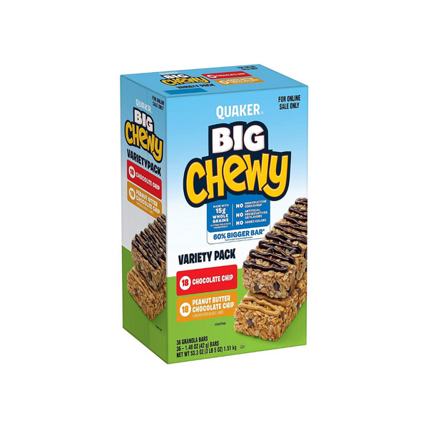 36 Pack Of Quaker Big Chewy Granola Bars 2 Flavor Variety Pack (OU-Dairy)