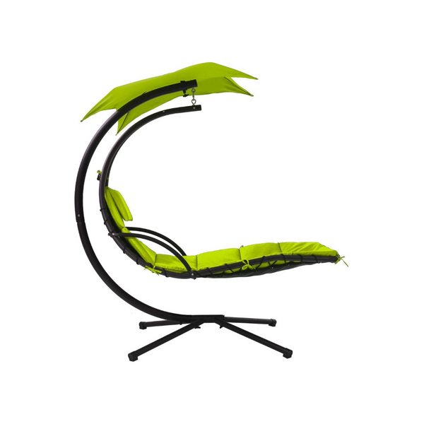 Curved Steel Chaise Lounge Chair Swing with Built-In Pillow