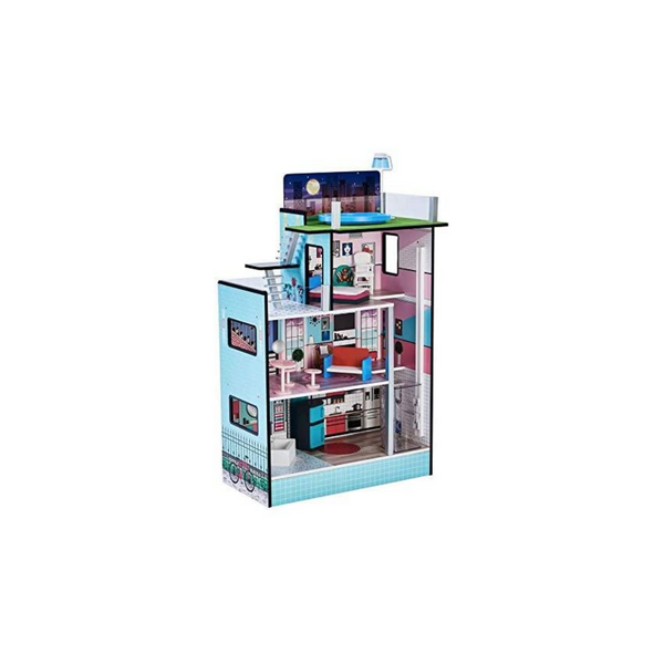 Casa de muñecas de madera Teamson Kids Dreamland Barcelona con 10 muebles y ascensor