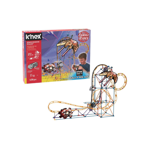 K'NEX Thrill Rides Juego de construcción de montaña rusa Space Invasion de 438 piezas
