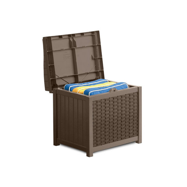 Suncast 22 Gallon Outdoor Resin Wicker Deck Storage Box with Seat PzDeals
