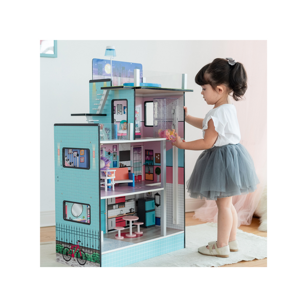 Casa de muñecas pequeña Teamson Kids de 3 pisos con ascensor