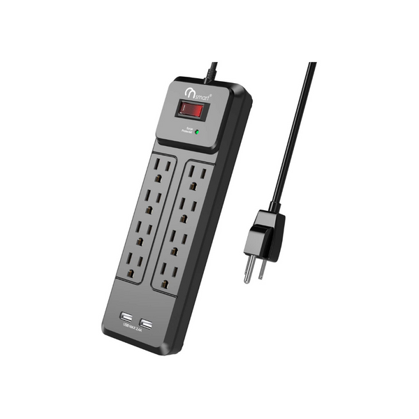 Protector contra sobretensiones de regleta de alimentación USB de 8 salidas con 2 puertos USB