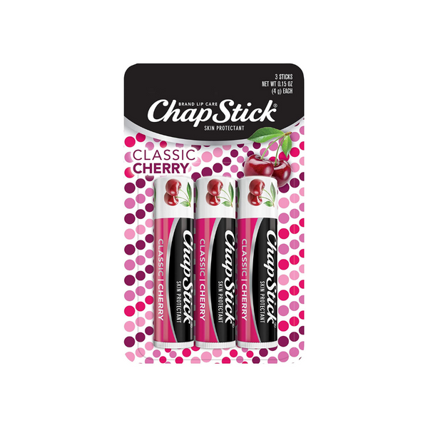 Tubo de bálsamo labial con sabor a protector de piel clásico ChapStick de 3 unidades (cereza)