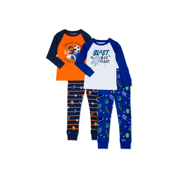 2 pares de pijamas de manga larga de algodón para niños y niñas de Wonder Nation (3 estilos)