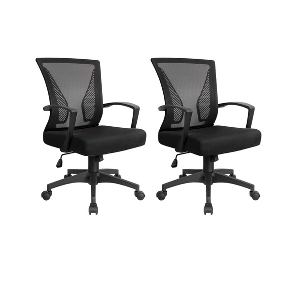 2 sillas de oficina con soporte lumbar giratorias y respaldo medio