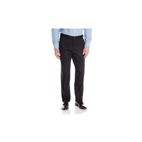 Haggar Pantalón delantero plano con cintura expandible, color caqui, ajuste clásico, sin planchar, para hombre