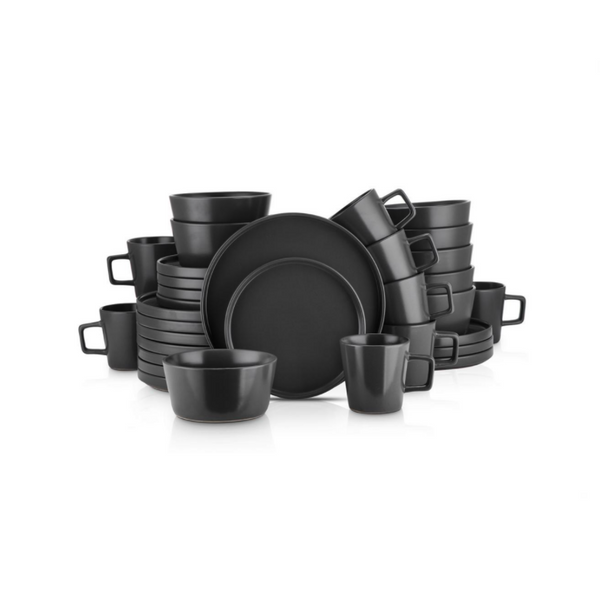 32-Piece Modern Black Matte Stoneware Dinnerware Set (Set for 8)