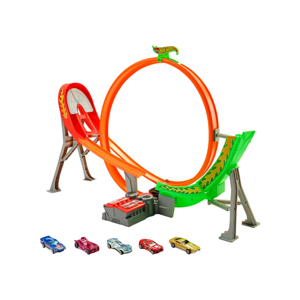 Hot Wheels Power Shift Raceway Track & 5-Race Vehicles Set