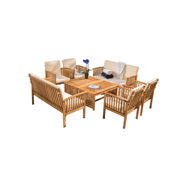 Juego de asientos de sofá de exterior de madera de 8 piezas