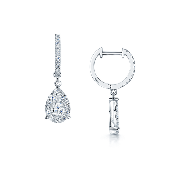 Preciosos aretes colgantes de diamantes en forma de pera de oro blanco de 10 quilates de 0,25 quilates