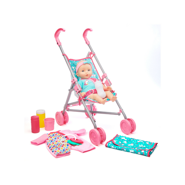 Kid Connection Baby Doll Stroller Set With 10 Accessories