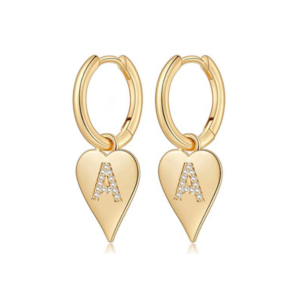 14K Gold Plated Heart Initial Earrings (All ABC's)