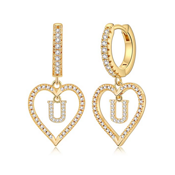 14k Gold Plated Cubic Zirconia Heart Earrings (All ABC's)