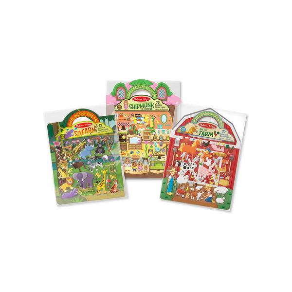Melissa &amp; Doug Juego de libros de actividades de granja, safari y ardillas con pegatinas hinchadas