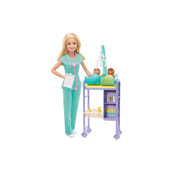 Barbie You Can Be Anything Baby Doctor Doll and Playset (Blonde or Brunette)