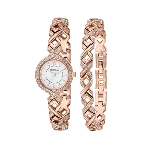 Armitron Juego de pulsera y reloj con detalles de cristal Swarovski para mujer
