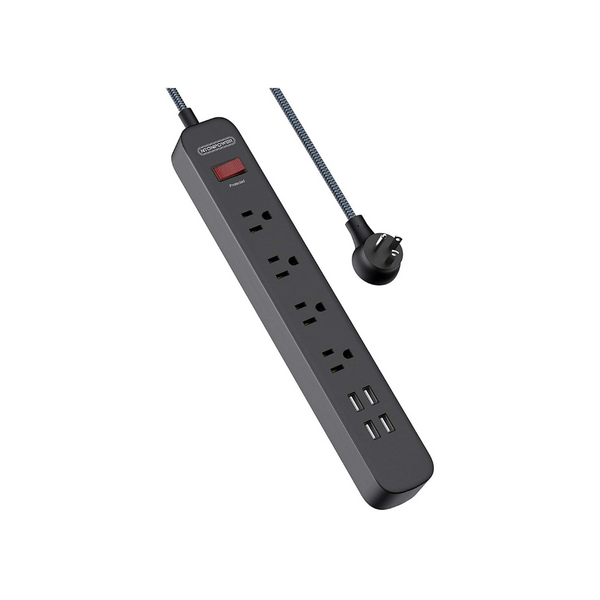 Regleta con protector contra sobretensiones de 4 salidas y 4 USB