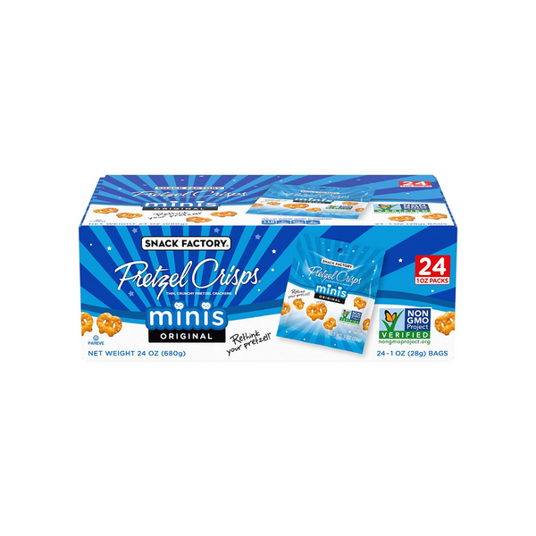 24 Bags Of Snack Factory Pretzel Crisps Minis (OU-Parve)