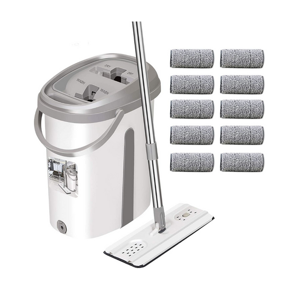 Extended Stainless Steel Handle Floor Mop Bucket With 10 Reusable Pads