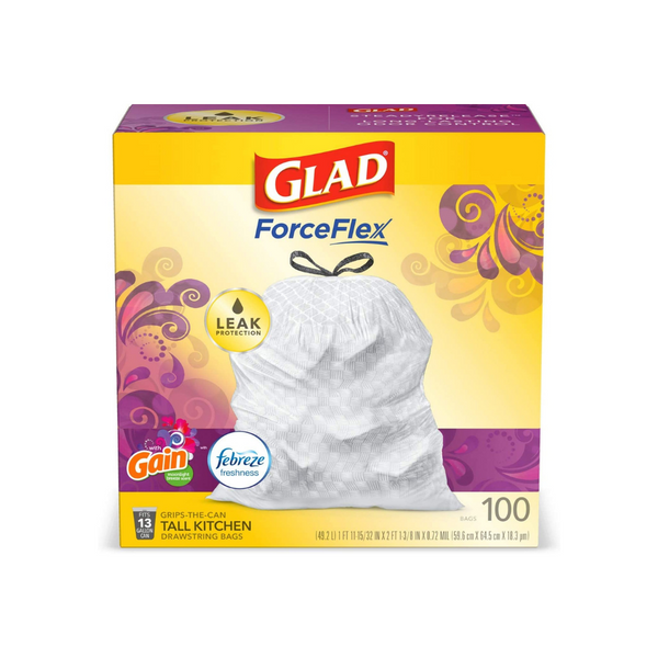 200 Glad 13 Gallon ForceFlex Tall Kitchen Drawstring Trash Bags