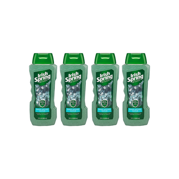 4 Bottles Irish Spring Exfoliating Men's Body Wash Shower Gel