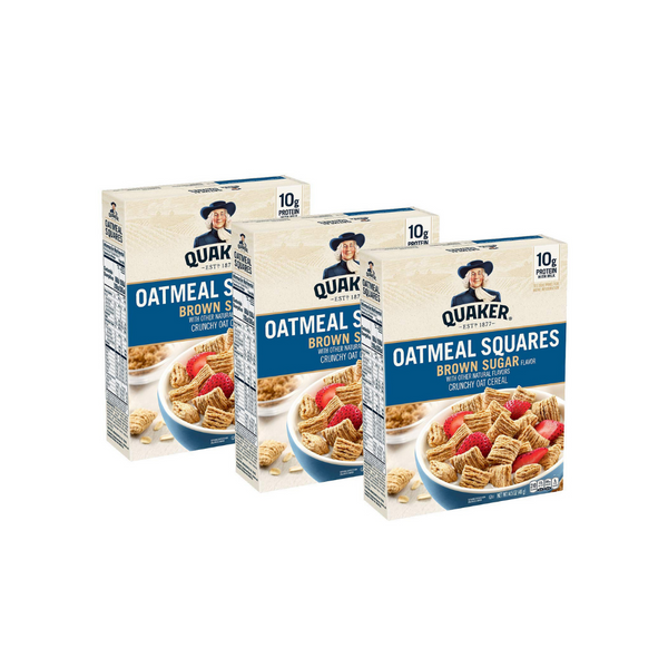 3 Boxes Quaker Oatmeal Squares Breakfast Cereal, Brown Sugar