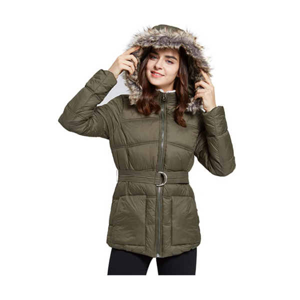 Women's Warm Quilted Zip Up Puffer Jacket With Fur Hood (4 Colors)