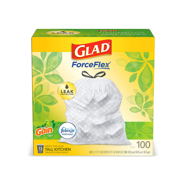 300 bolsas de basura con cordón para cocina Glad OdorShield de 13 galones de alto