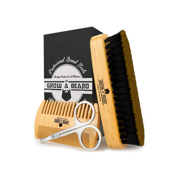 Kit de cuidado de cepillo, peine y tijeras para barba