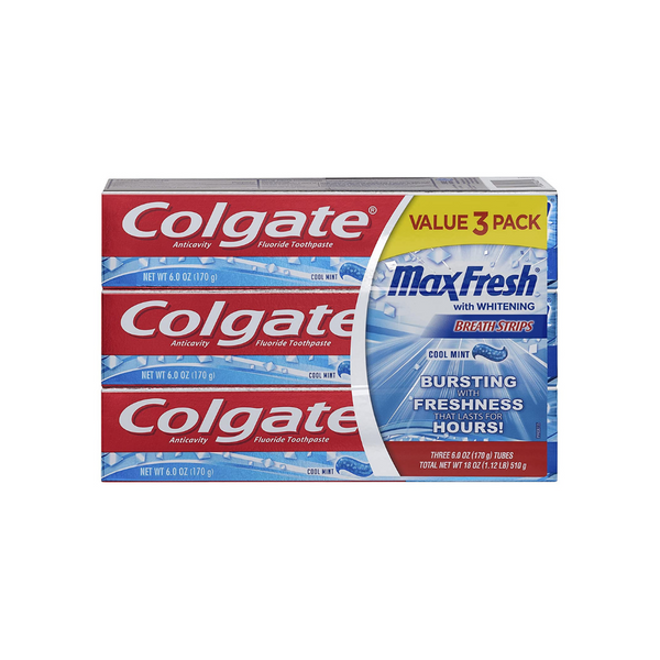 9 tubos de pasta de dientes Colgate Max Fresh con mini tiras para el aliento