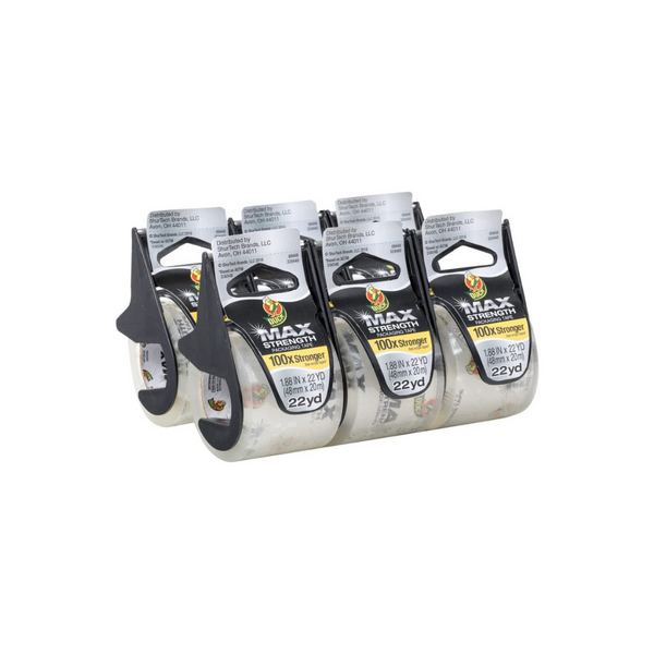 6 Rolls Of Duck MAX Strength Packing Tape With Dispenser
