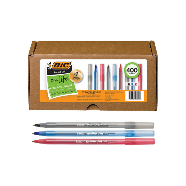 400 BIC Round Stic Xtra Life Ballpoint Assorted Pens