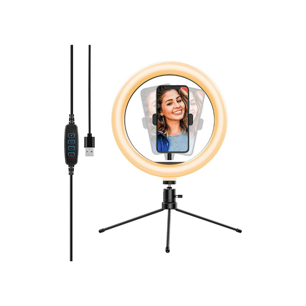 Anillo de luz para selfies de 10,2 pulgadas con soporte para trípode y soporte para teléfono