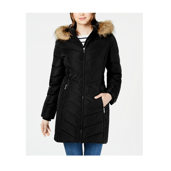 Tommy Hilfiger Chevron Faux-Fur Trim Hooded Puffer Coat (5 Colors)