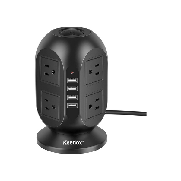 Protector contra sobretensiones de torre regleta de alimentación de 8 salidas y 4 USB