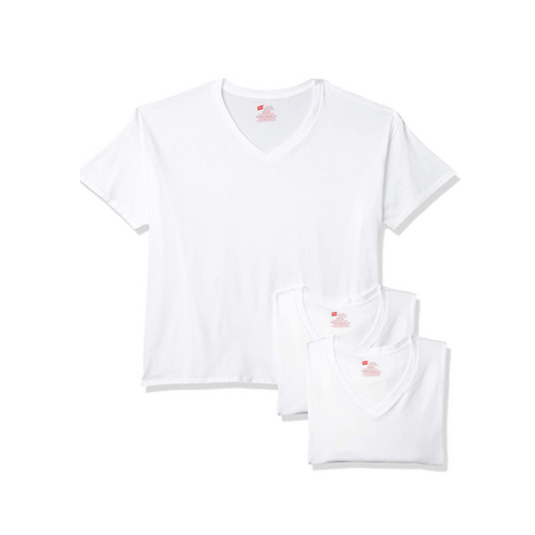 3 Hanes Camisetas interiores elásticas con cuello en V para hombre, sin etiqueta, color blanco