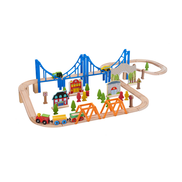 Juego de tren de madera de 75 piezas