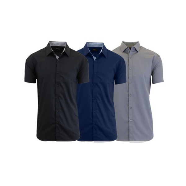 3 Galaxy by Harvic Men's Short Sleeve Casual Dress Shirts