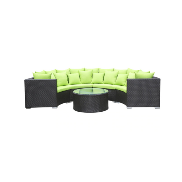 Sofá de exterior Roundano con cojines verdes