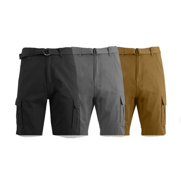 3 pantalones cortos cargo clásicos de algodón con cinturón para hombre