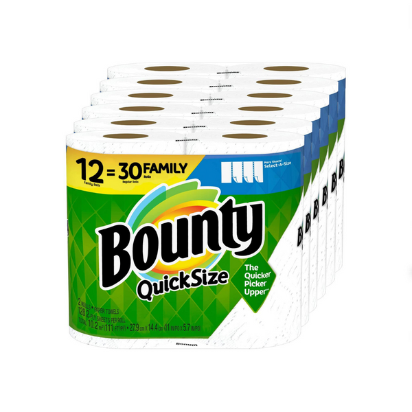 12 Family Rolls Of Bounty Quick-Size Paper Towels